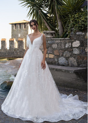 Beaded Tassel Ivory Lace Wedding Dress With Champagne Lining